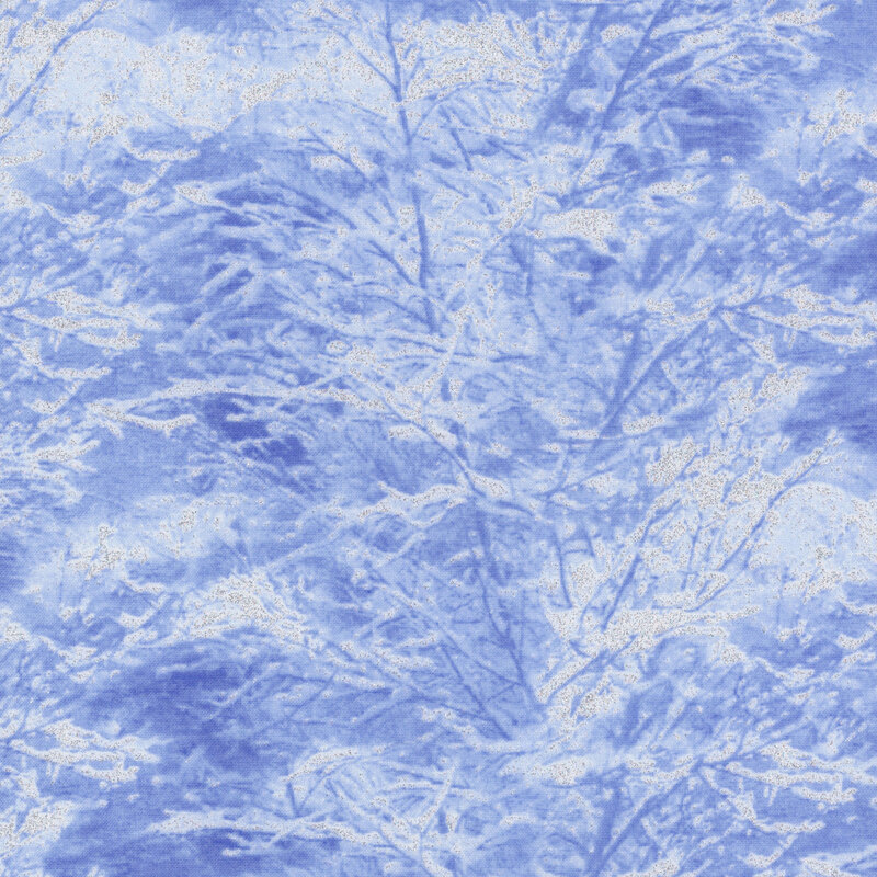 fabric of white branches on a light blue background