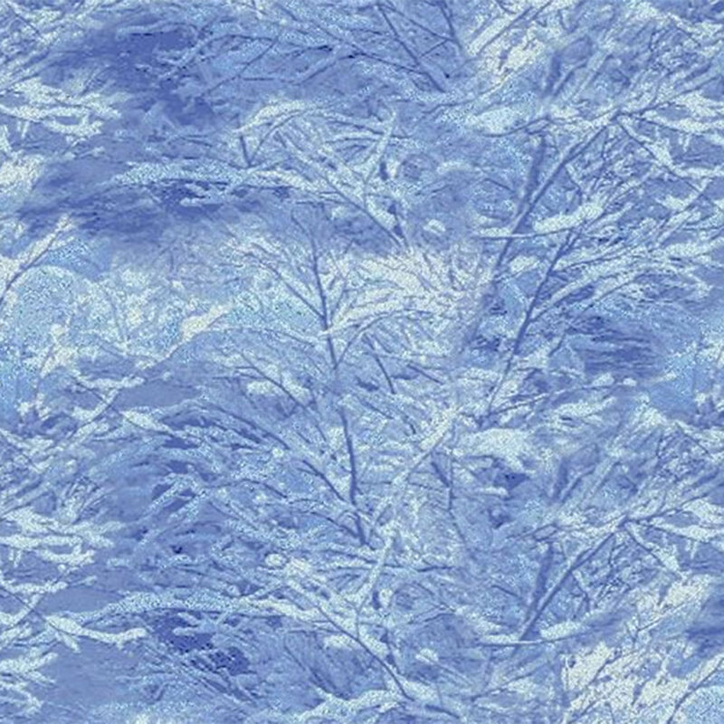 fabric of white branches on a light blue background