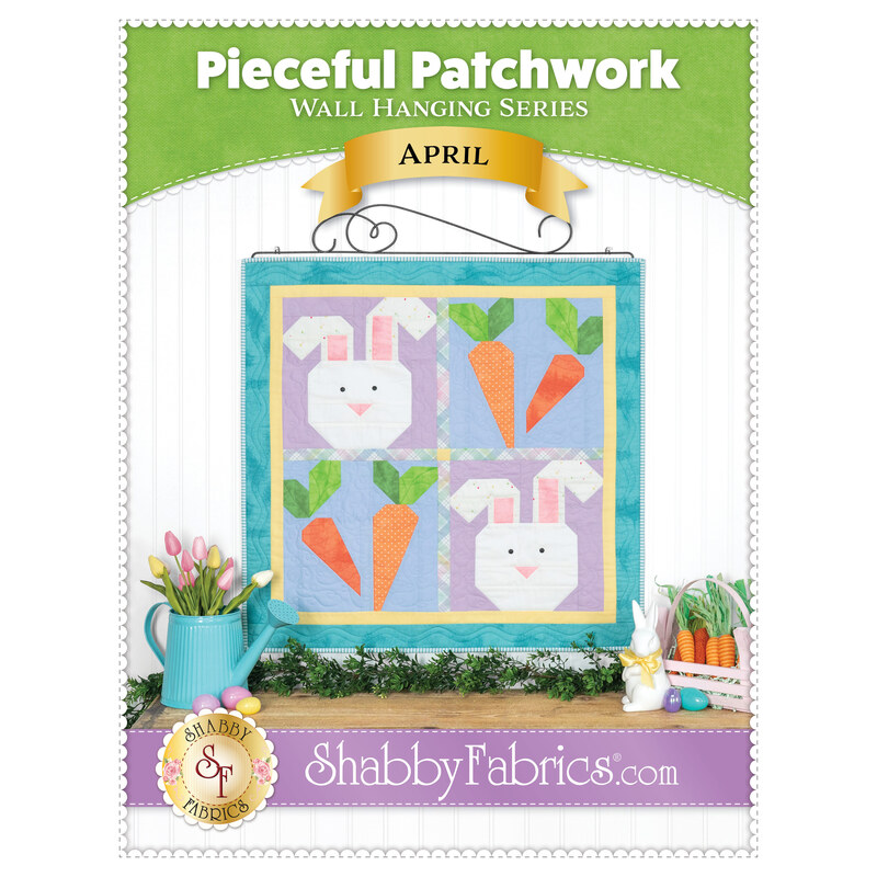 Front cover of the pattern, showing the completed pattern in bright spring colors and staged with coordinating Easter-themed decor.