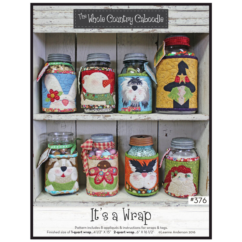 The pattern cover for the It's A Wrap pattern, showing eight jars with unique appliqué designs.