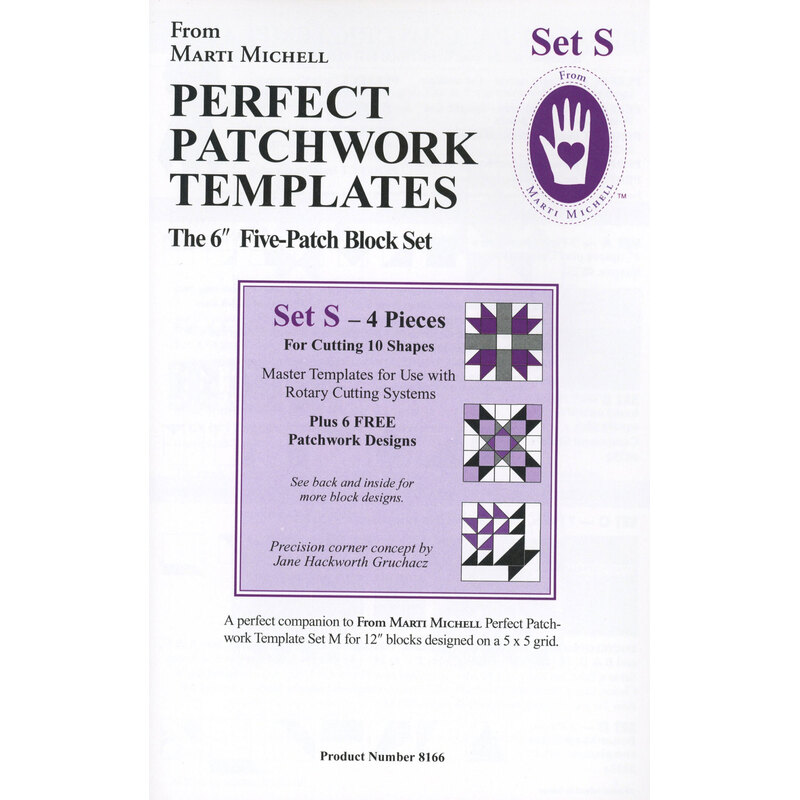 Cover of Perfect Patchwork Templates Set S, featuring a description of the template set and its uses.