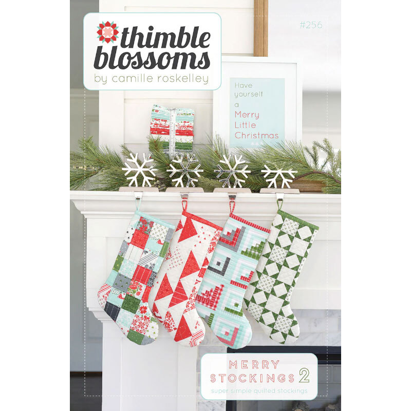 Merry Stockings 2 by Thimble Blossoms featuring decorated stockings on a mantel.