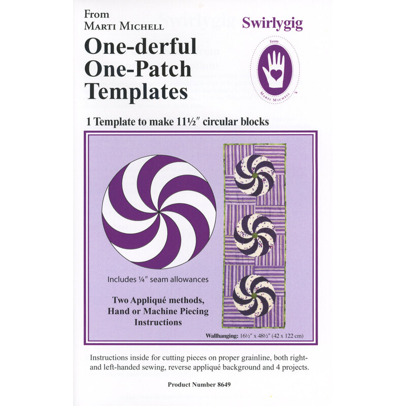 Template package for making 11½” circular quilt blocks, featuring swirly designs and instructions.