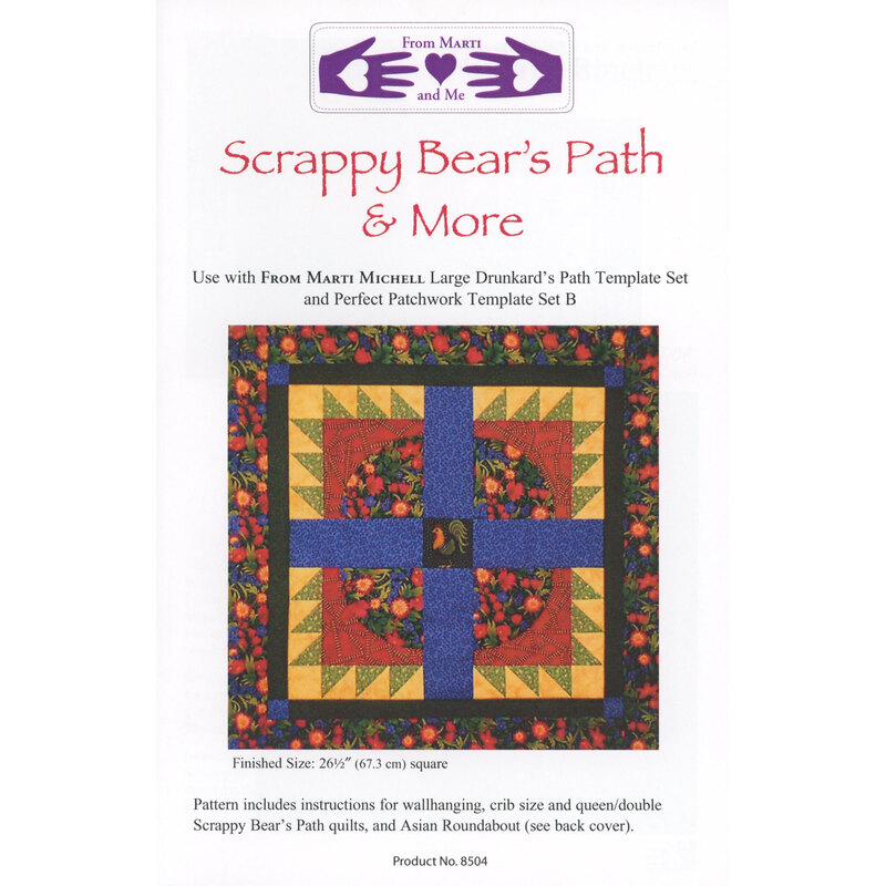 The front of the Scrappy Bear's Path & More pattern with the finished quilt isolated on a white background.