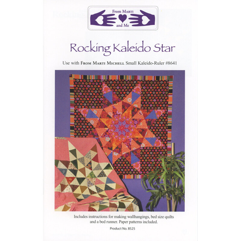 Cover of a quilting pattern titled Rocking Kaleido Star with colorful star designs and instructions included.