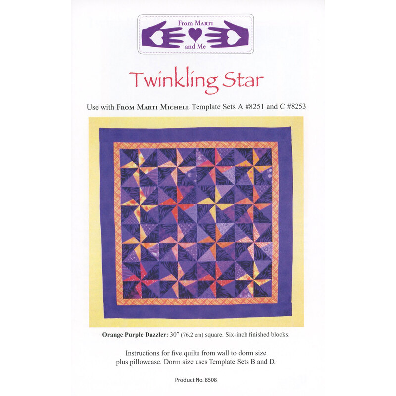 The front of the Twinkling Star pattern with the finished quilt isolated on a white background.