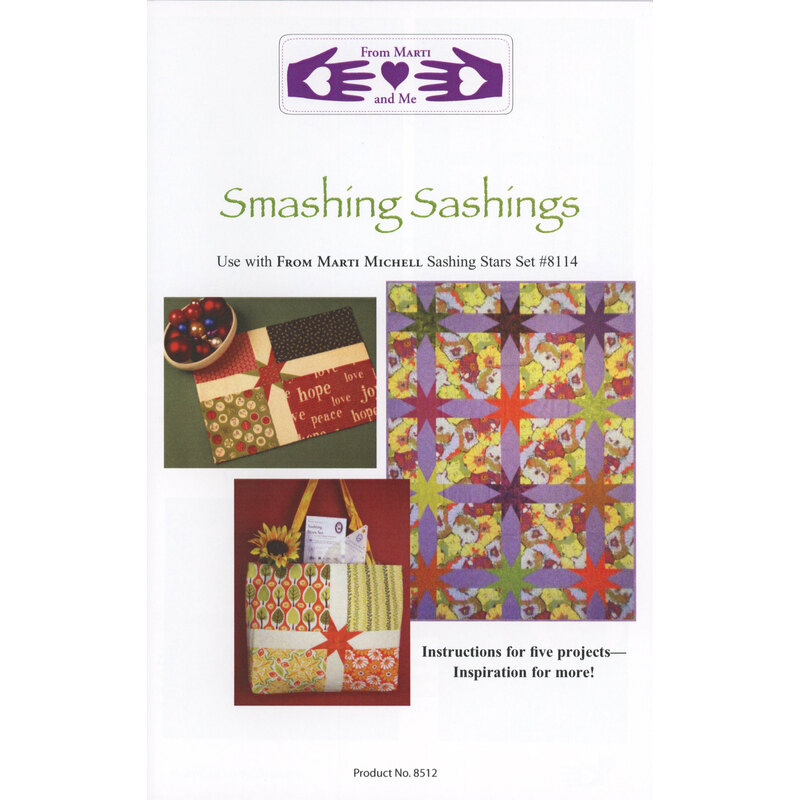 The front of the Smashing Sashings pattern with the finished projects isolated on a white background.