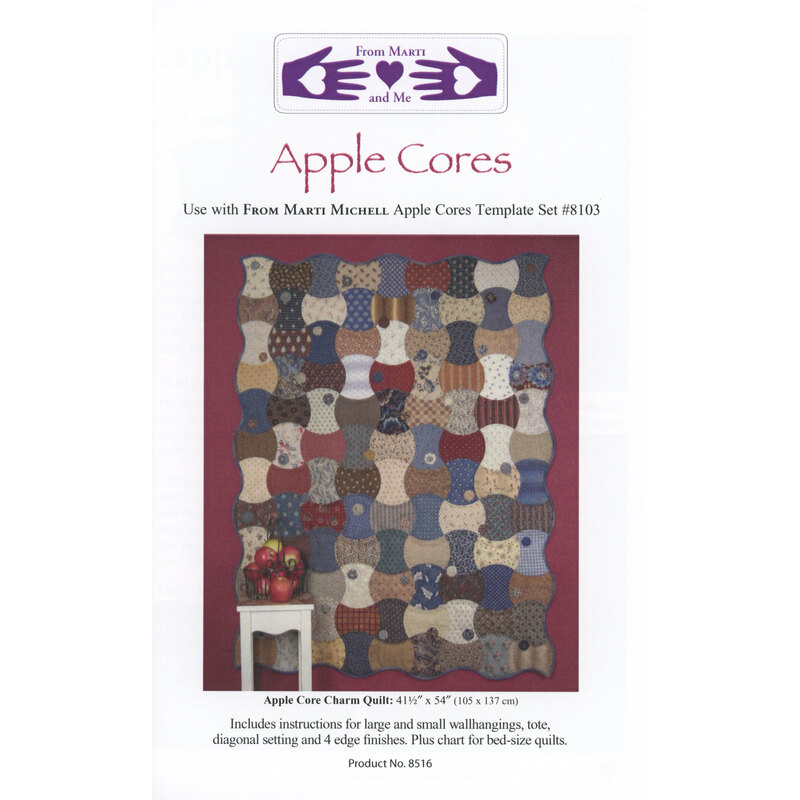 Image of a quilt pattern titled Apple Cores showcasing a colorful design with apple-shaped pieces.