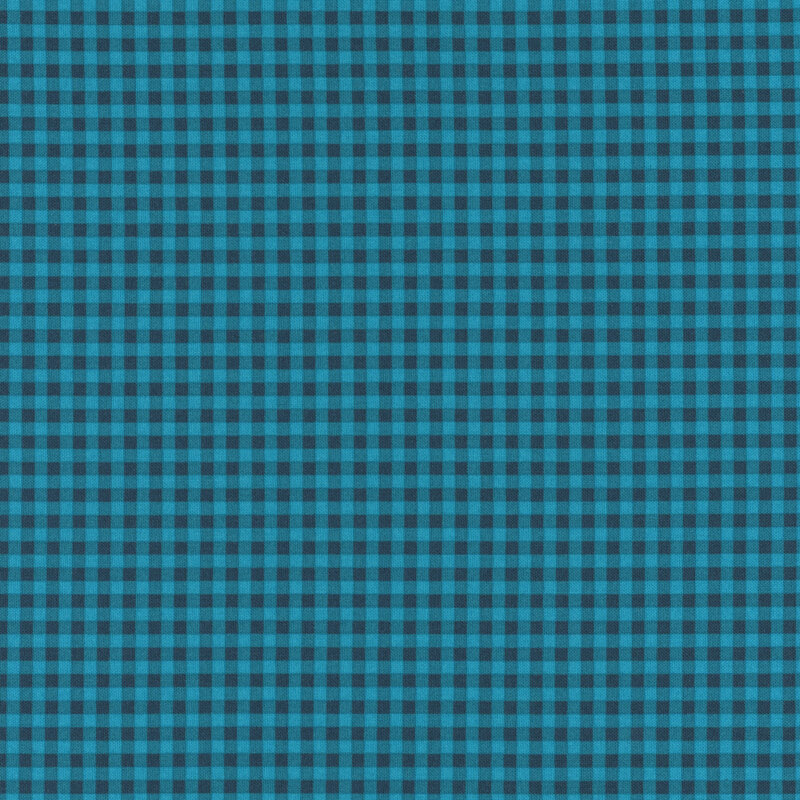 Turquoise and navy mini gingham fabric.