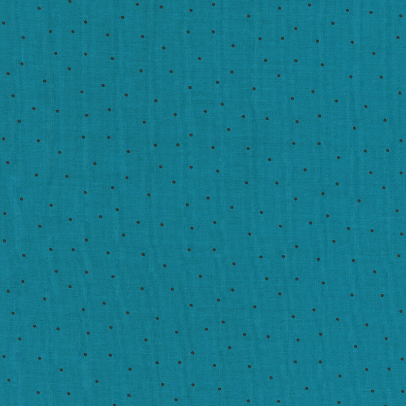 Solid turquoise fabric with scattered navy pindots.