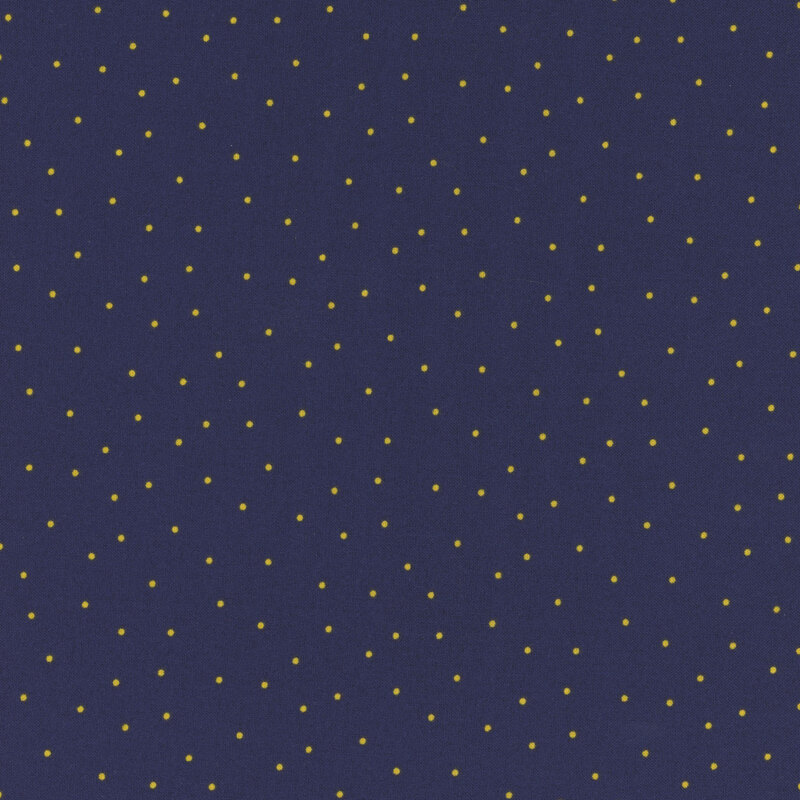 Dark navy fabric with scattered gold pindots.