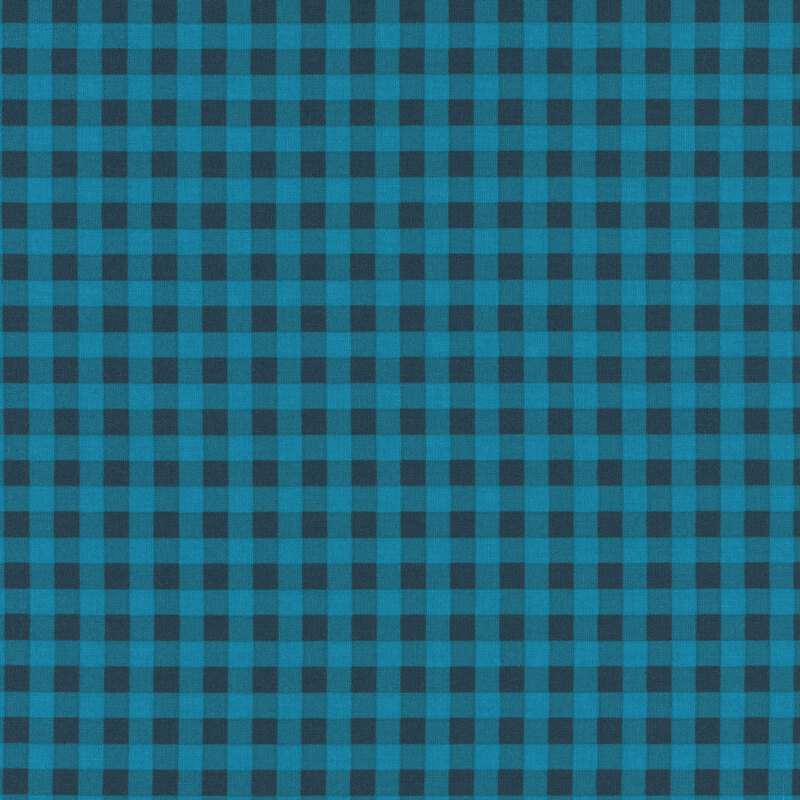 Navy and turquoise gingham fabric.