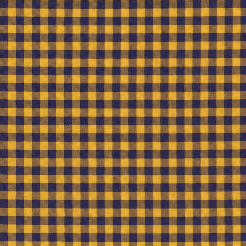 Gold and navy gingham fabric.