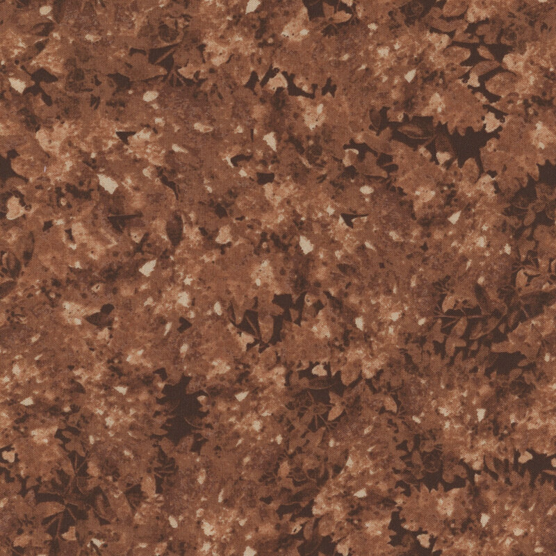 Brown fabric with a mottled and flecked design in different shades.