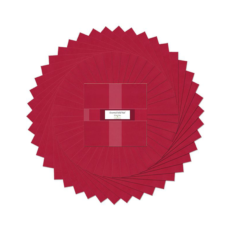 A circular display of red fabric swatches arranged in a fan shape, centered with a label.