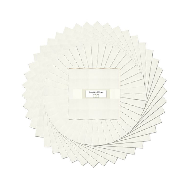 A circular display of cream fabric swatches arranged in a fan shape, centered with a label.