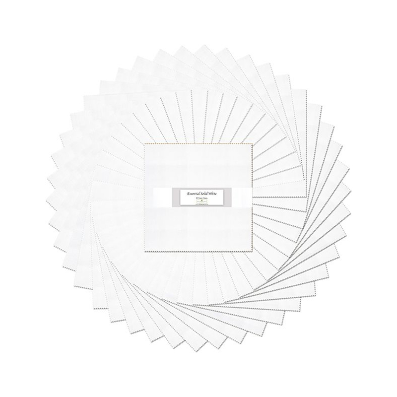 A circular arrangement of white fabric swatches included in the Essential Solid White 10 Karat Gems set.