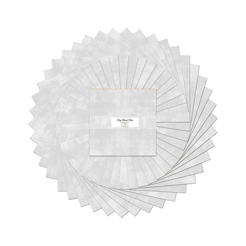 A circular arrangement of silver fabric swatches labeled Dry Brush Silver.