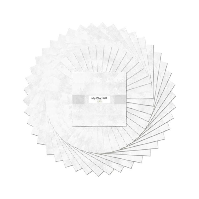 A circular display of white fabric swatches arranged in a fan shape, centered with a label.