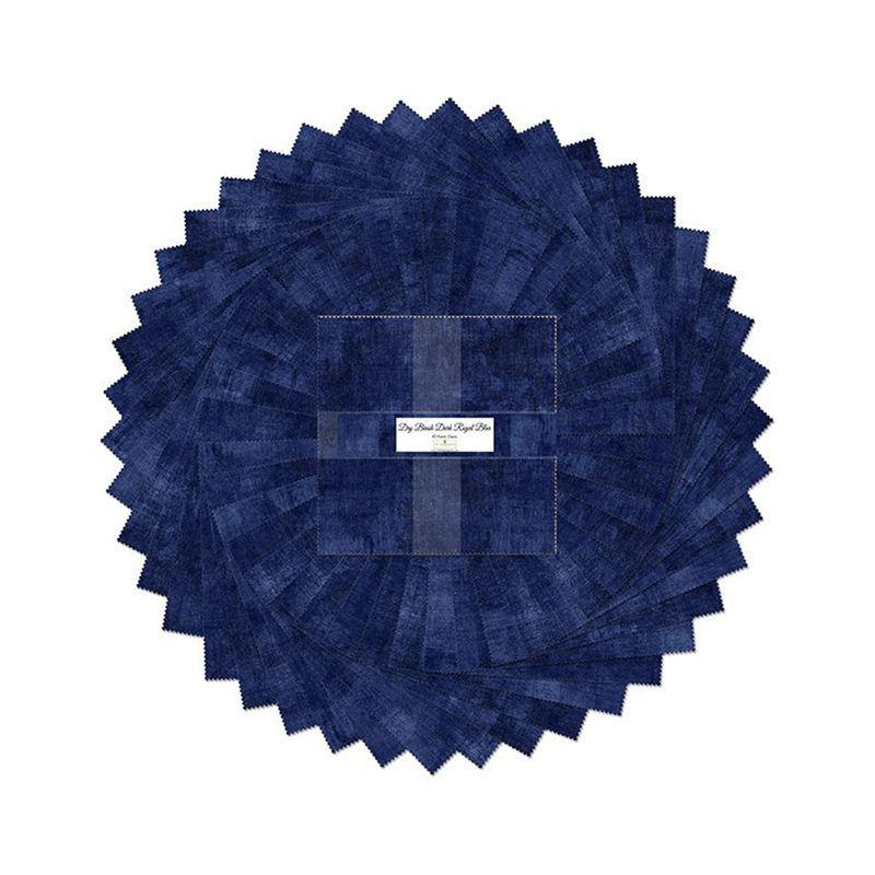 A fanned out collage of the dark blue fabrics included in the Dry Brush Dark Royal Blue 10 Karat Gems set.