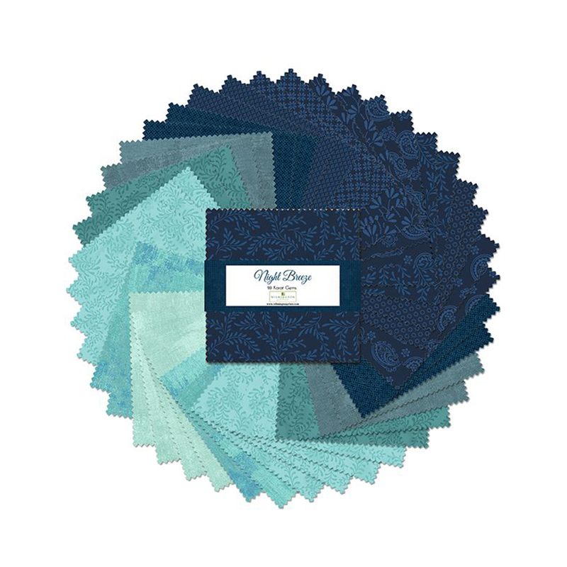 A circular arrangement of blue fabric squares 