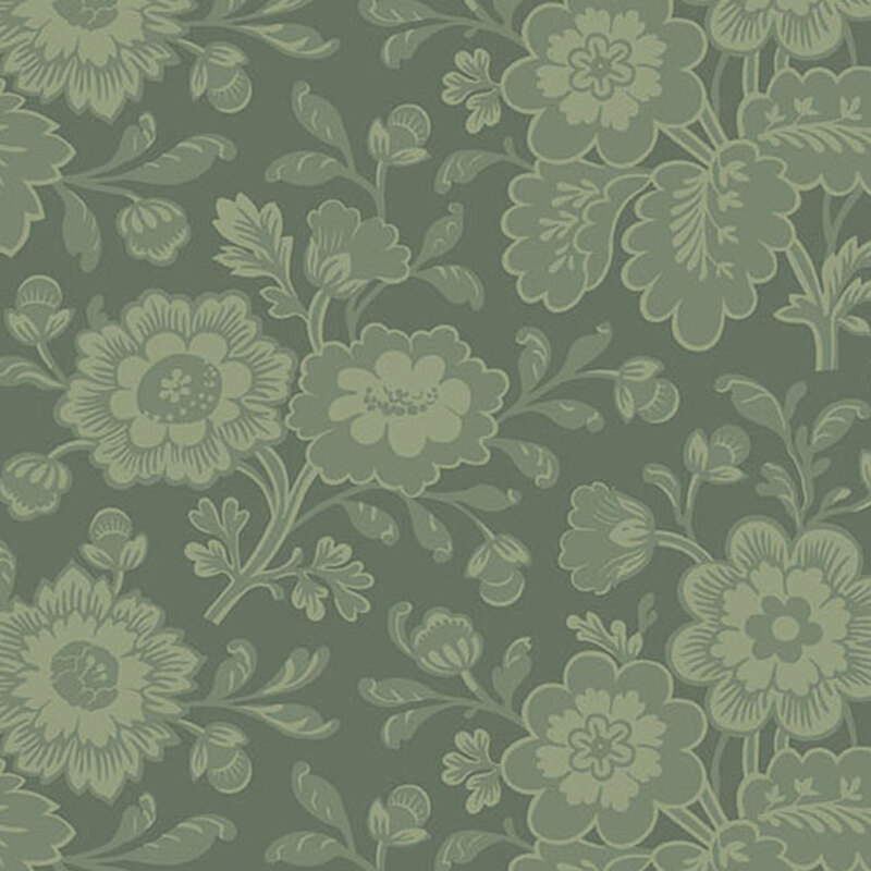 Teal fabric with tonal florals.