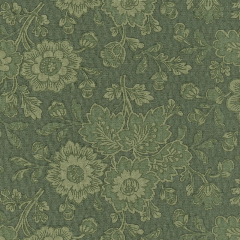 Dark green fabric with tonal florals.