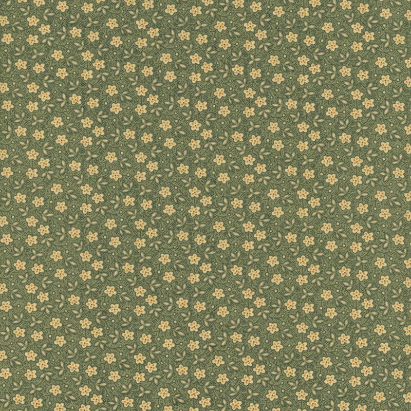 Small yellow sprawling florals on a green background.
