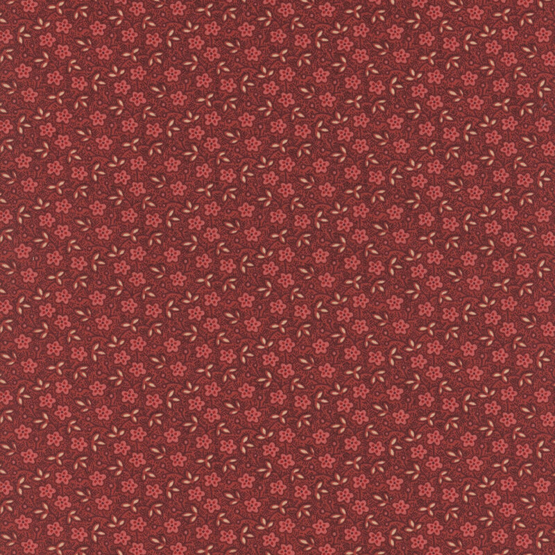 Small sprawling florals on a red background.