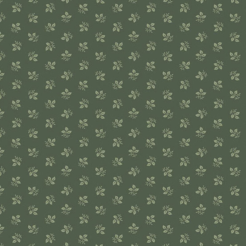 Dark green fabric with rows of ditsy leaves.