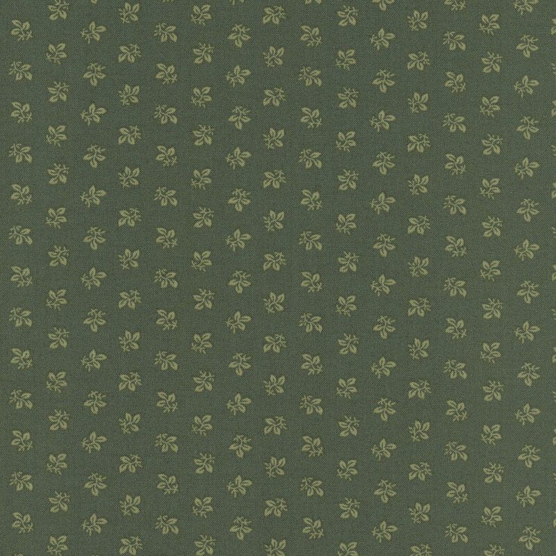 Dark green fabric with rows of ditsy leaves.