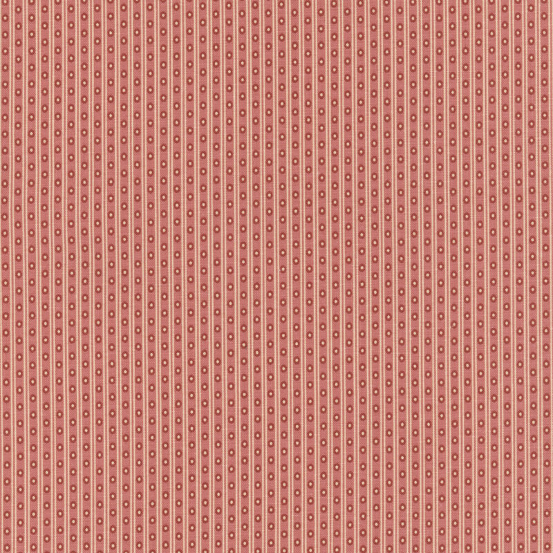 Pink fabric with thin cream stripes decorated with tiny ovals.