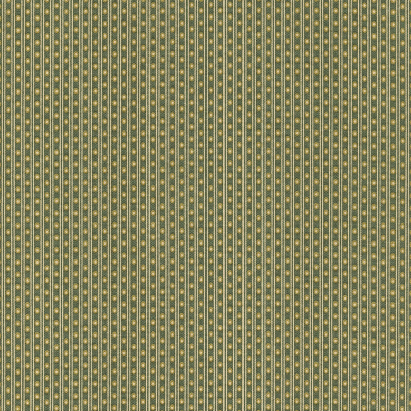 Green fabric with thin cream stripes decorated with tiny ovals.