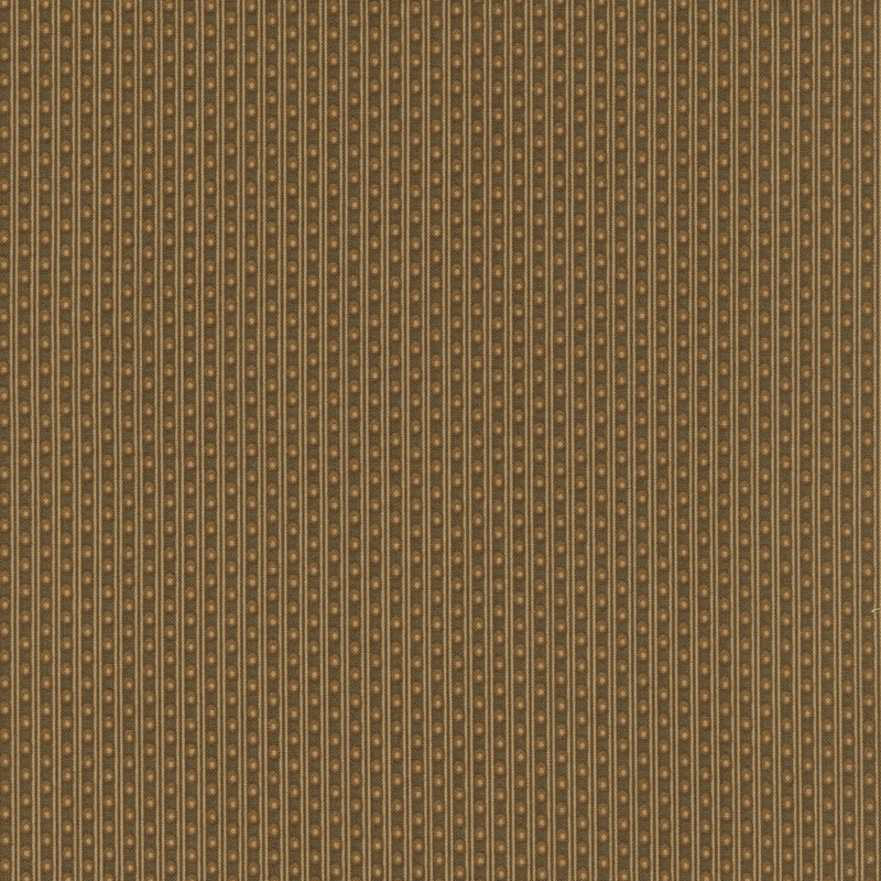 Brown fabric with thin cream stripes decorated with tiny ovals.