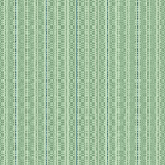 Light green fabric with vertical stripes in varying shades of green and thin blue lines.