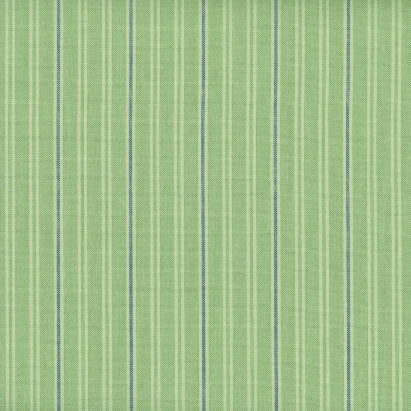 Light green fabric with vertical stripes in varying shades of green and thin blue lines.