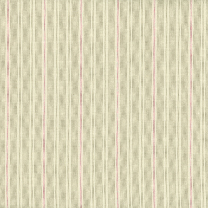 Light beige fabric with alternating narrow stripes in muted red.