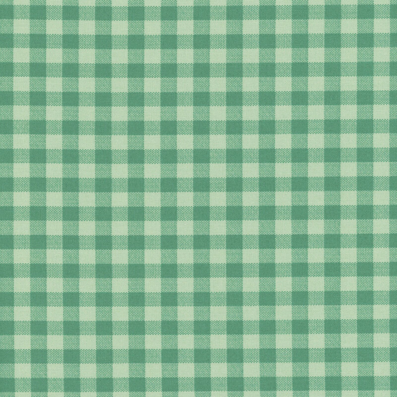 A repeating pattern of light dark green gingham squares.