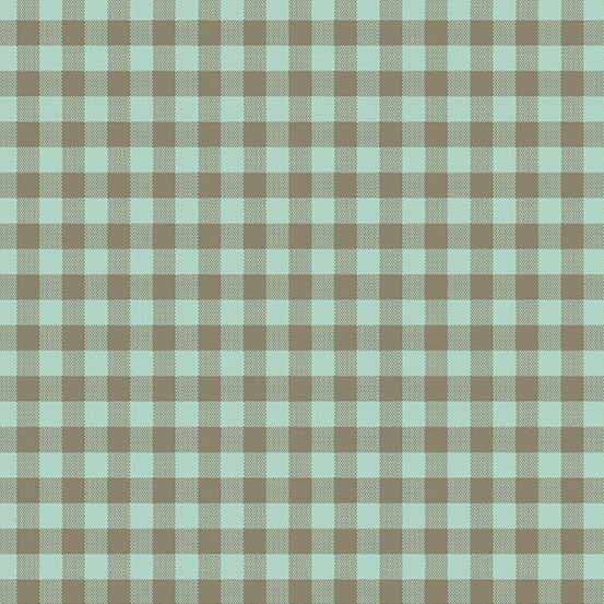 Light blue and brown gingham pattern with evenly spaced squares.