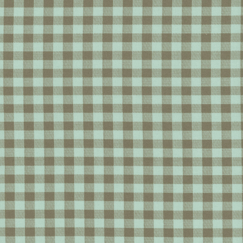 Light blue and brown gingham pattern with evenly spaced squares.