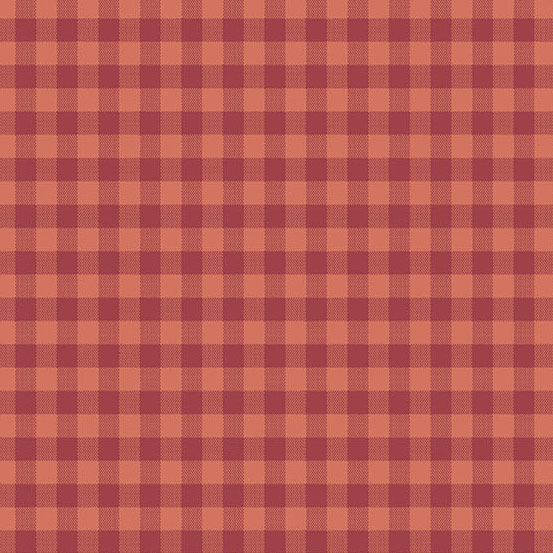 Red and peach gingham pattern with evenly spaced squares.