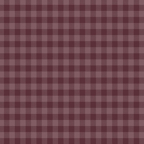 Burgundy gingham fabric pattern with uniform squares throughout.