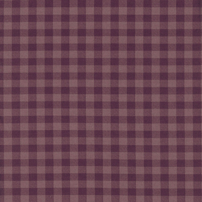 Plum gingham fabric pattern with uniform squares throughout.