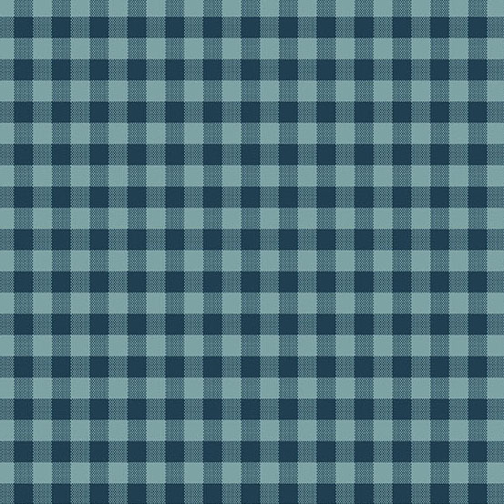 Aqua blue and blue gingham pattern fabric. 