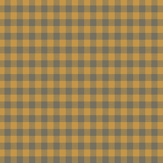 A fabric pattern of yellow and gray gingham.