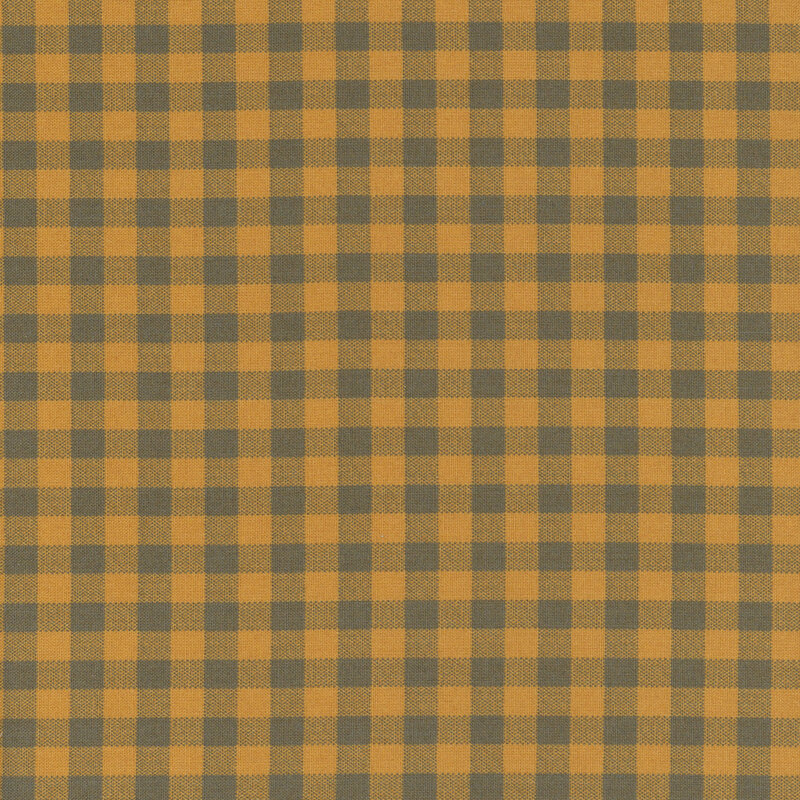 A fabric pattern of dark gold and gray gingham.