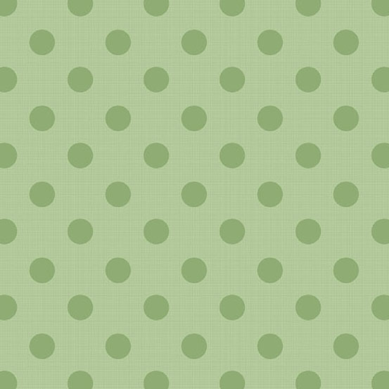 Light green fabric with evenly spaced, varying-sized dark green polka dots.