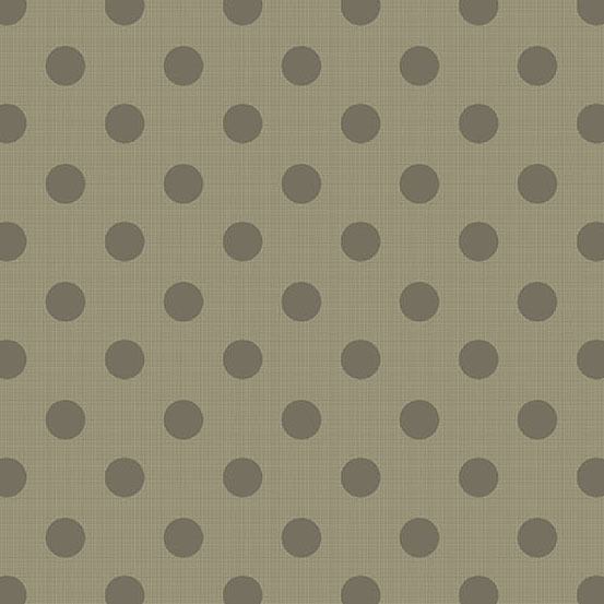 Repeating pattern of dark green circles on a light green fabric.