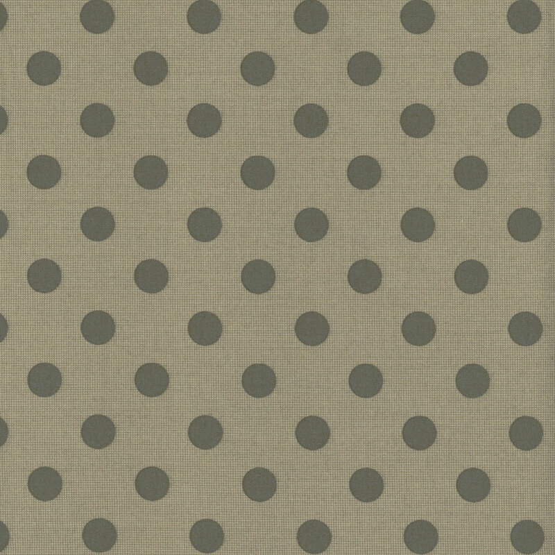 Repeating pattern of dark brown circles on an olive brown fabric.