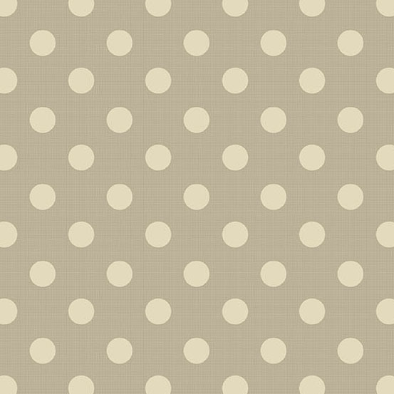 Light beige polka dots evenly spaced on a taupe fabric.